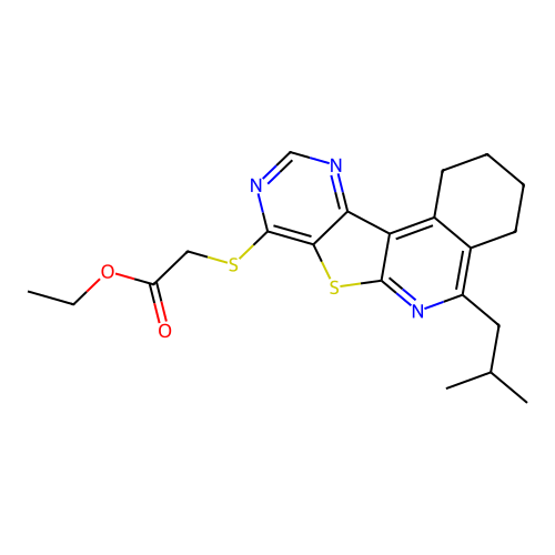ethyl {[5-(2-methylpropyl)-1,2,3,4-tetrahydropyrimido[4',5':4,5]thieno[2,3-c]isoquinolin-8-yl]sulfanyl}acetate structure