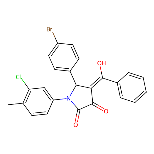 (4E)-5-(4-bromophenyl)-1-(3-chloro-4-methylphenyl)-4-[hydroxy(phenyl)methylidene]pyrrolidine-2,3-dione structure