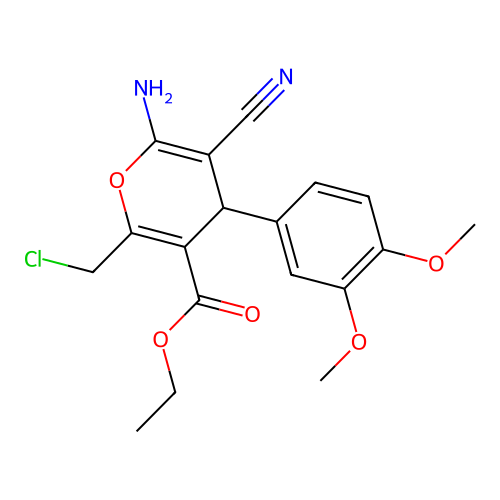 ethyl 6-amino-2-(chloromethyl)-5-cyano-4-(3,4-dimethoxyphenyl)-4H-pyran-3-carboxylate structure