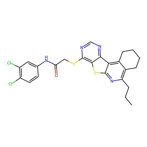 N-(3,4-dichlorophenyl)-2-((5-propyl-1,2,3,4-tetrahydropyrimido[4',5':4,5]thieno[2,3-c]isoquinolin-8-yl)thio)acetamide structure