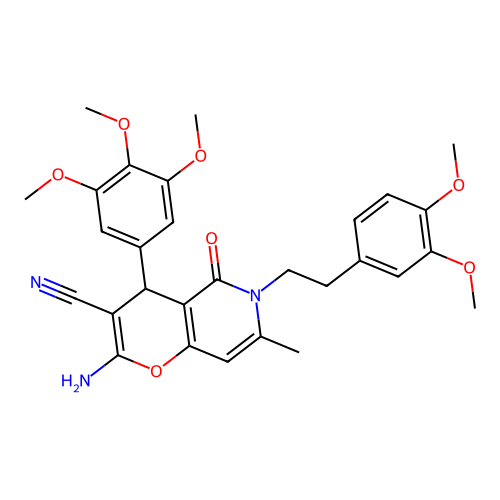 2-amino-6-[2-(3,4-dimethoxyphenyl)ethyl]-7-methyl-5-oxo-4-(3,4,5-trimethoxyphenyl)-5,6-dihydro-4H-pyrano[3,2-c]pyridine-3-carbonitrile structure