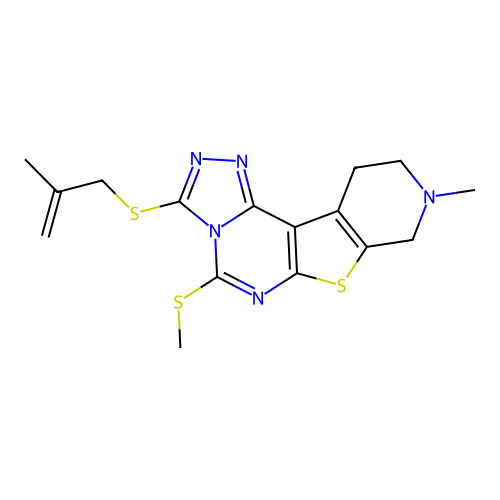 9-methyl-3-((2-methylallyl)thio)-5-(methylthio)-8,9,10,11-tetrahydropyrido[4',3':4,5]thieno[3,2-e][1,2,4]triazolo[4,3-c]pyrimidine structure