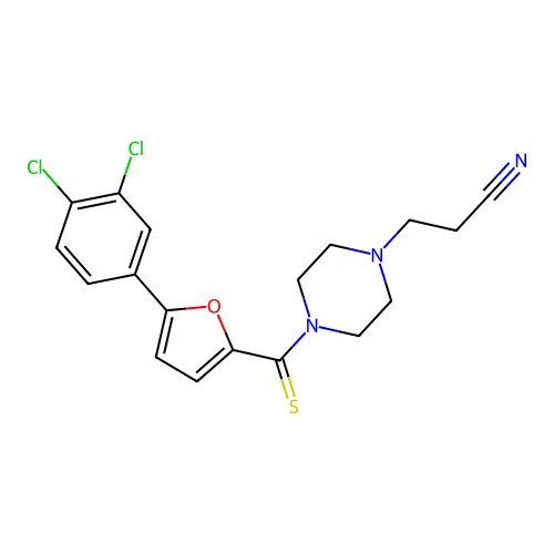 3-[4-[5-(3,4-Dichlorophenyl)furan-2-carbothioyl]piperazin-1-yl]propanenitrile structure