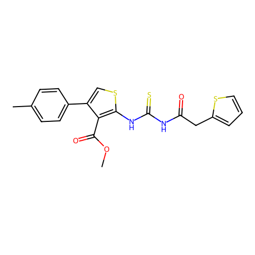 methyl 2-(3-(2-(thiophen-2-yl)acetyl)thioureido)-4-(p-tolyl)thiophene-3-carboxylate structure