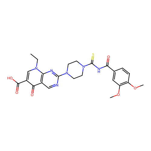 2-(4-((3,4-dimethoxybenzoyl)carbamothioyl)piperazin-1-yl)-8-ethyl-5-oxo-5,8-dihydropyrido[2,3-d]pyrimidine-6-carboxylic acid structure
