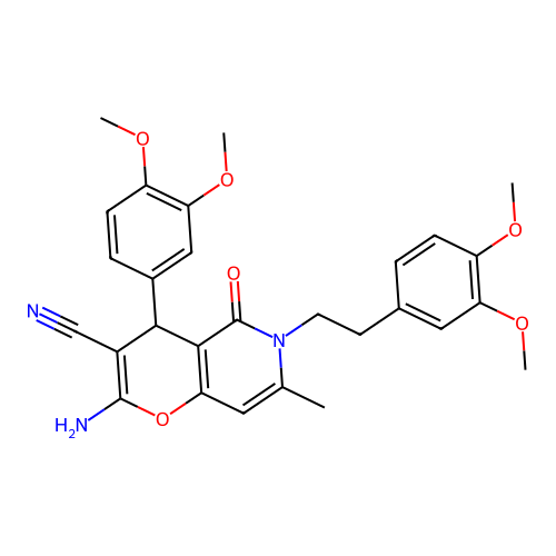2-amino-4-(3,4-dimethoxyphenyl)-6-[2-(3,4-dimethoxyphenyl)ethyl]-7-methyl-5-oxo-5,6-dihydro-4H-pyrano[3,2-c]pyridine-3-carbonitrile structure