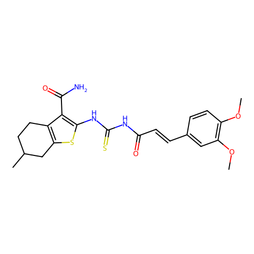(E)-2-(3-(3-(3,4-dimethoxyphenyl)acryloyl)thioureido)-6-methyl-4,5,6,7-tetrahydrobenzo[b]thiophene-3-carboxamide structure
