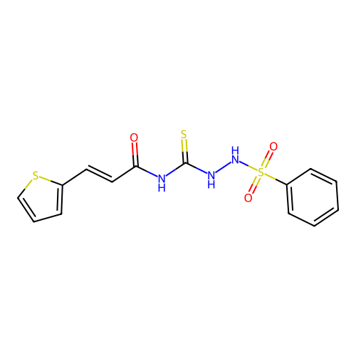 (E)-N-(benzenesulfonamidocarbamothioyl)-3-thiophen-2-ylprop-2-enamide structure