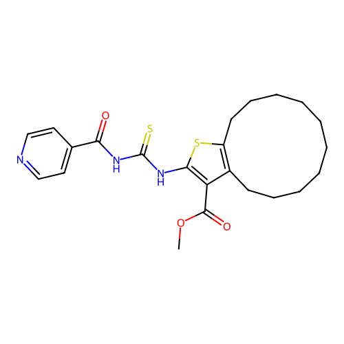 methyl 2-(3-isonicotinoylthioureido)-4,5,6,7,8,9,10,11,12,13-decahydrocyclododeca[b]thiophene-3-carboxylate structure