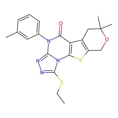 1-(ethylsulfanyl)-7,7-dimethyl-4-(3-methylphenyl)-6,9-dihydro-7H-pyrano[4',3':4,5]thieno[3,2-e][1,2,4]triazolo[4,3-a]pyrimidin-5(4H)-one structure