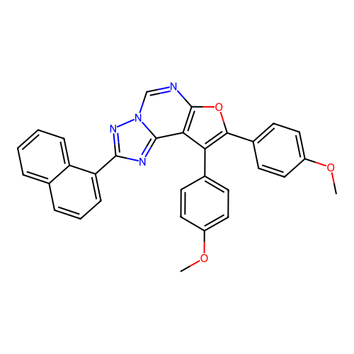 8,9-bis(4-methoxyphenyl)-2-(naphthalen-1-yl)furo[3,2-e][1,2,4]triazolo[1,5-c]pyrimidine structure