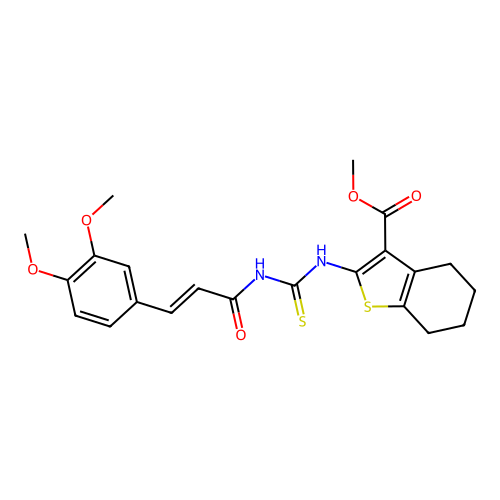 (E)-methyl 2-(3-(3-(3,4-dimethoxyphenyl)acryloyl)thioureido)-4,5,6,7-tetrahydrobenzo[b]thiophene-3-carboxylate structure