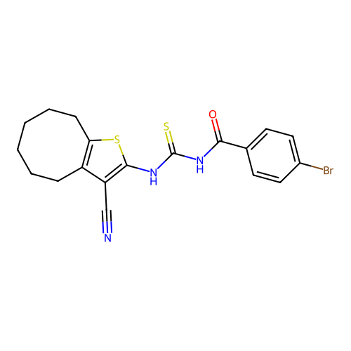 4-bromo-N-[(3-cyano-4,5,6,7,8,9-hexahydrocycloocta[b]thiophen-2-yl)carbamothioyl]benzamide structure