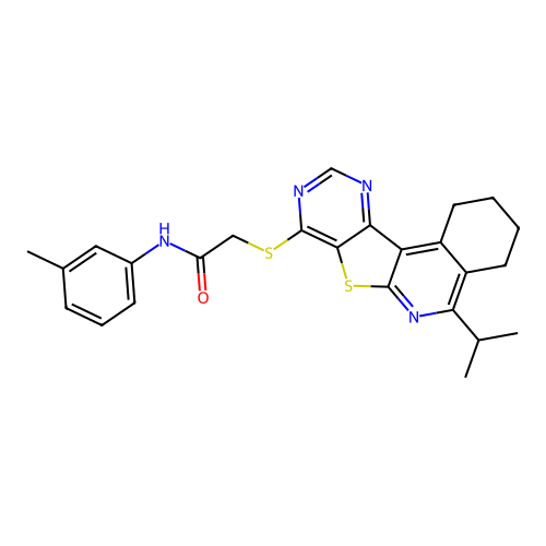 2-((5-isopropyl-1,2,3,4-tetrahydropyrimido[4',5':4,5]thieno[2,3-c]isoquinolin-8-yl)thio)-N-(m-tolyl)acetamide structure