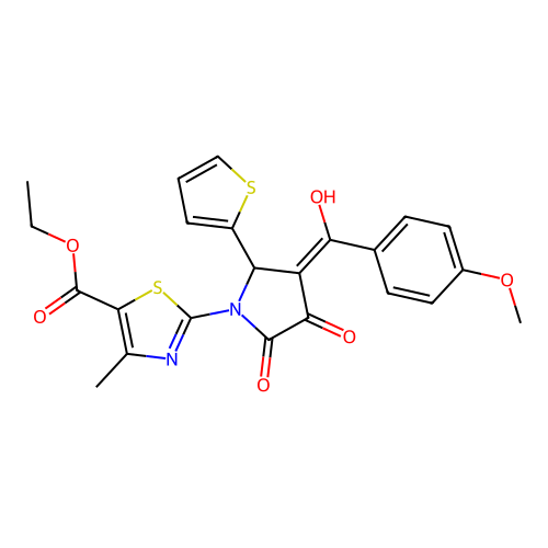 ethyl 2-(3-hydroxy-4-(4-methoxybenzoyl)-2-oxo-5-(thiophen-2-yl)-2,5-dihydro-1H-pyrrol-1-yl)-4-methylthiazole-5-carboxylate structure
