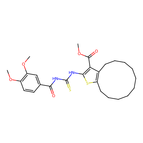 methyl 2-({[(3,4-dimethoxyphenyl)carbonyl]carbamothioyl}amino)-4,5,6,7,8,9,10,11,12,13-decahydrocyclododeca[b]thiophene-3-carboxylate structure
