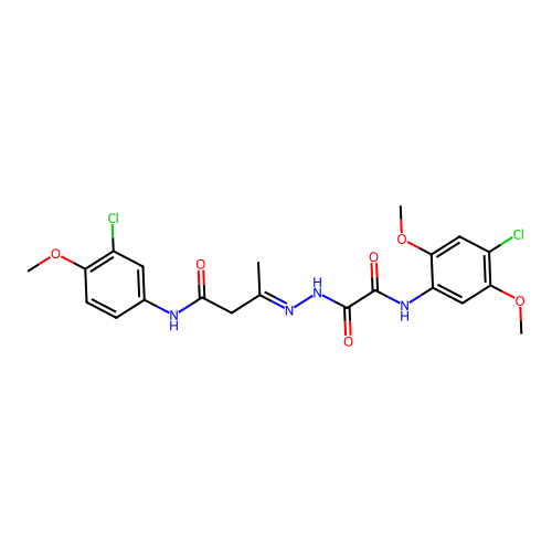 (3E)-3-(2-{[(4-chloro-2,5-dimethoxyphenyl)amino](oxo)acetyl}hydrazinylidene)-N-(3-chloro-4-methoxyphenyl)butanamide structure
