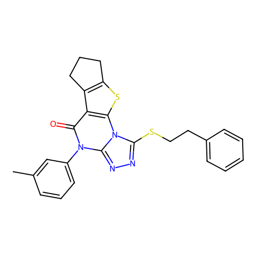 1-(phenethylthio)-4-(m-tolyl)-7,8-dihydro-4H-cyclopenta[4,5]thieno[3,2-e][1,2,4]triazolo[4,3-a]pyrimidin-5(6H)-one structure