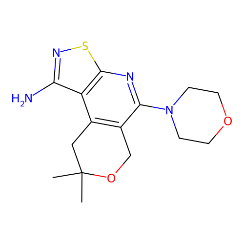 1-amino-8,8-dimethyl-8,9-dihydro-5-morpholino-6h-isothiazolo[5,4-b]pyrano[4,3-d]pyridine structure