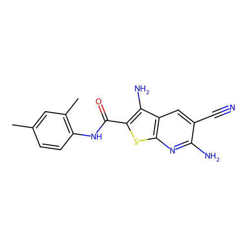 3,6-diamino-5-cyano-N-(2,4-dimethylphenyl)thieno[2,3-b]pyridine-2-carboxamide structure