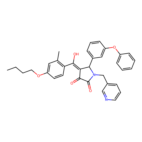 (4E)-4-[(4-butoxy-2-methylphenyl)-hydroxymethylidene]-5-(3-phenoxyphenyl)-1-(pyridin-3-ylmethyl)pyrrolidine-2,3-dione structure