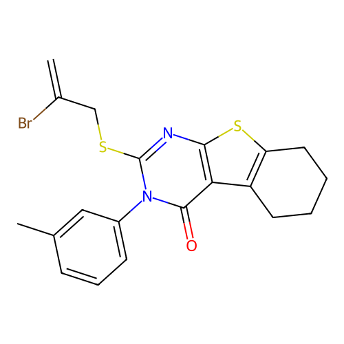2-((2-bromoallyl)thio)-3-(m-tolyl)-5,6,7,8-tetrahydrobenzo[4,5]thieno[2,3-d]pyrimidin-4(3H)-one structure