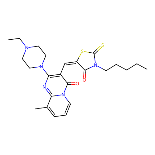 (E)-5-((2-(4-ethylpiperazin-1-yl)-9-methyl-4-oxo-4H-pyrido[1,2-a]pyrimidin-3-yl)methylene)-3-pentyl-2-thioxothiazolidin-4-one structure