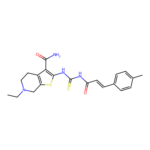 (E)-6-ethyl-2-(3-(3-(p-tolyl)acryloyl)thioureido)-4,5,6,7-tetrahydrothieno[2,3-c]pyridine-3-carboxamide structure