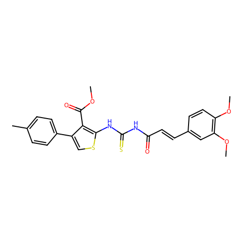 (E)-methyl 2-(3-(3-(3,4-dimethoxyphenyl)acryloyl)thioureido)-4-(p-tolyl)thiophene-3-carboxylate structure
