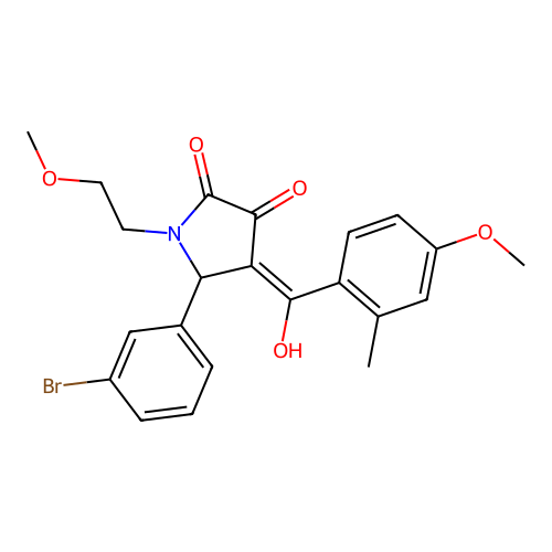 (4E)-5-(3-bromophenyl)-4-[hydroxy(4-methoxy-2-methylphenyl)methylidene]-1-(2-methoxyethyl)pyrrolidine-2,3-dione structure