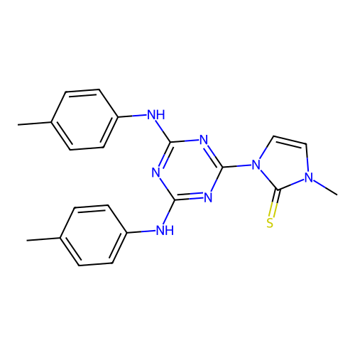 1-(4,6-bis(p-tolylamino)-1,3,5-triazin-2-yl)-3-methyl-1H-imidazole-2(3H)-thione structure