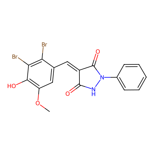 4-[(2,3-dibromo-4-hydroxy-5-methoxyphenyl)methylene]-1-phenyl-1,2-diazolidine- 3,5-dione structure