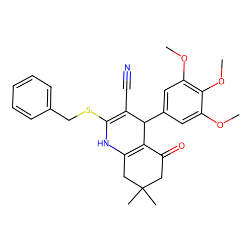 2-(benzylsulfanyl)-5-hydroxy-7,7-dimethyl-4-(3,4,5-trimethoxyphenyl)-4,6,7,8-tetrahydroquinoline-3-carbonitrile structure