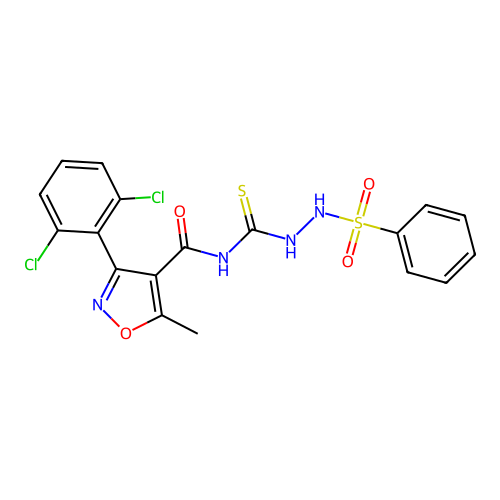 3-(2,6-dichlorophenyl)-5-methyl-N-{[2-(phenylsulfonyl)hydrazinyl]carbonothioyl}-1,2-oxazole-4-carboxamide structure
