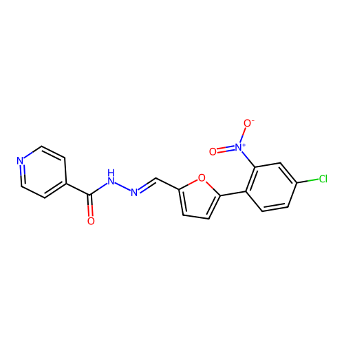 (E)-N'-((5-(4-chloro-2-nitrophenyl)furan-2-yl)methylene)isonicotinohydrazide structure