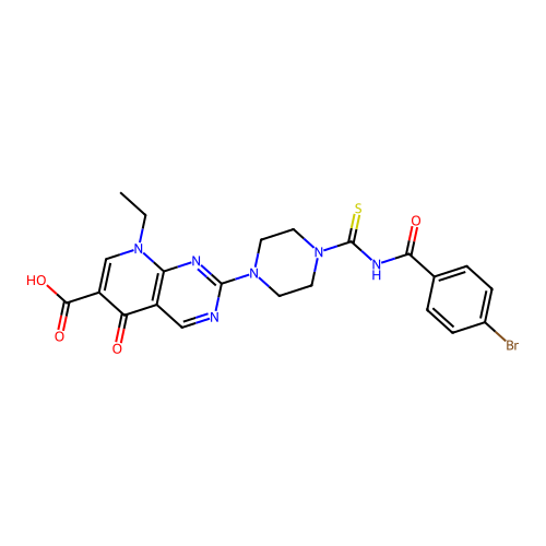 2-(4-((4-bromobenzoyl)carbamothioyl)piperazin-1-yl)-8-ethyl-5-oxo-5,8-dihydropyrido[2,3-d]pyrimidine-6-carboxylic acid structure