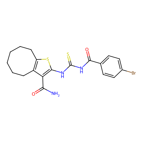 2-(3-(4-bromobenzoyl)thioureido)-4,5,6,7,8,9-hexahydrocycloocta[b]thiophene-3-carboxamide structure