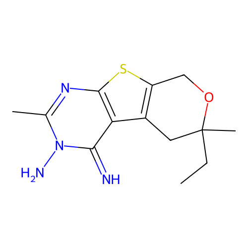 6-ethyl-4-imino-2,6-dimethyl-4,5,6,8-tetrahydro-3H-pyrano[4',3':4,5]thieno[2,3-d]pyrimidin-3-amine structure