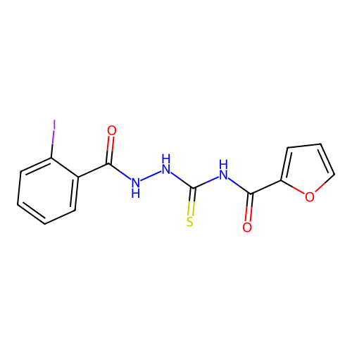 N-({2-[(2-iodophenyl)carbonyl]hydrazinyl}carbonothioyl)furan-2-carboxamide structure