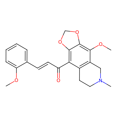 (2E)-1-(4-methoxy-6-methyl-5,6,7,8-tetrahydro[1,3]dioxolo[4,5-g]isoquinolin-9-yl)-3-(2-methoxyphenyl)prop-2-en-1-one structure