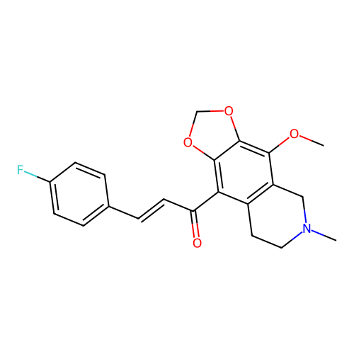 (2E)-3-(4-fluorophenyl)-1-(4-methoxy-6-methyl-5,6,7,8-tetrahydro[1,3]dioxolo[4,5-g]isoquinolin-9-yl)prop-2-en-1-one structure