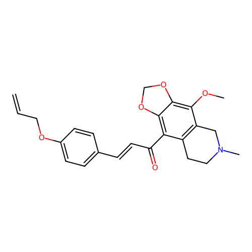 (2E)-1-(4-methoxy-6-methyl-5,6,7,8-tetrahydro[1,3]dioxolo[4,5-g]isoquinolin-9-yl)-3-[4-(prop-2-en-1-yloxy)phenyl]prop-2-en-1-one structure