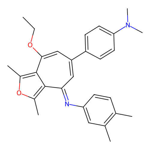 (E)-N-(6-(4-(dimethylamino)phenyl)-8-ethoxy-1,3-dimethyl-4H-cyclohepta[c]furan-4-ylidene)-3,4-dimethylaniline structure