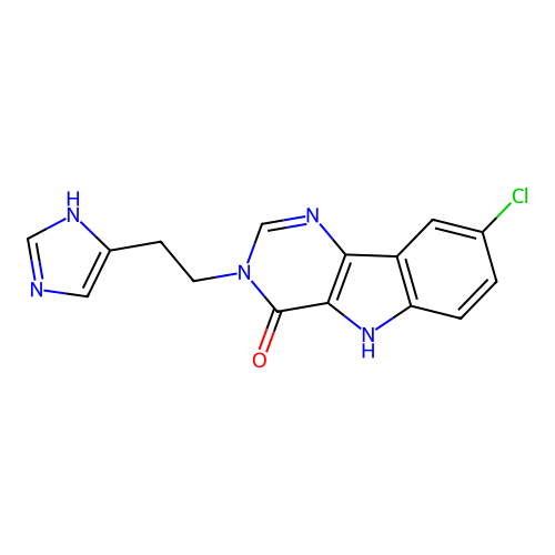 3-(2-(1H-imidazol-4-yl)ethyl)-8-chloro-3H-pyrimido[5,4-b]indol-4(5H)-one structure