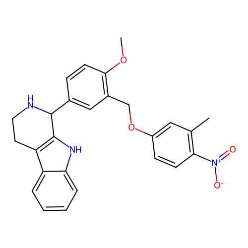 1-[4-methoxy-3-[(3-methyl-4-nitrophenoxy)methyl]phenyl]-2,3,4,9-tetrahydro-1H-pyrido[3,4-b]indole structure
