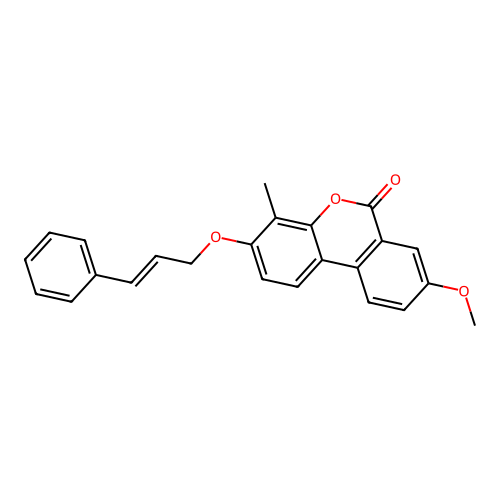 8-methoxy-4-methyl-3-{[(E)-3-phenyl-2-propenyl]oxy}-6H-benzo[c]chromen-6-one structure