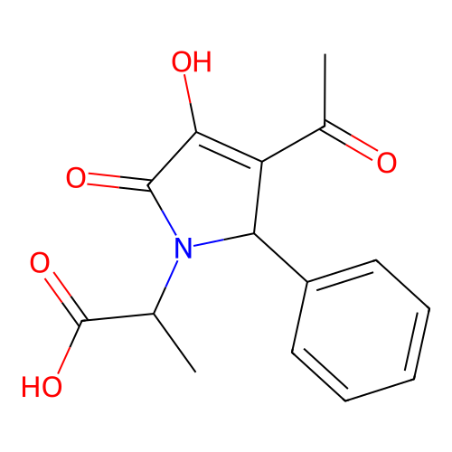 2-(3-acetyl-4-hydroxy-5-oxo-2-phenyl-2,5-dihydro-1H-pyrrol-1-yl)propanoic acid structure