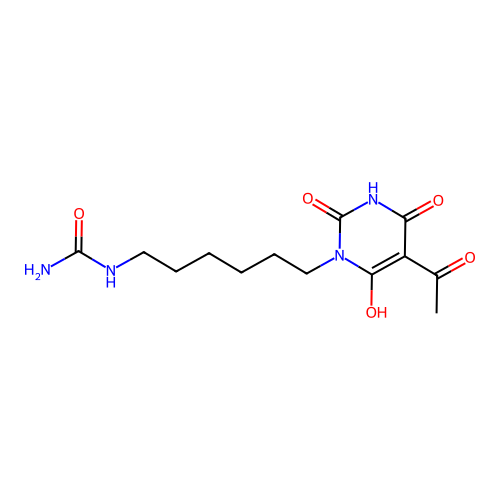 1-(6-(5-acetyl-6-hydroxy-2,4-dioxo-3,4-dihydropyrimidin-1(2H)-yl)hexyl)urea structure