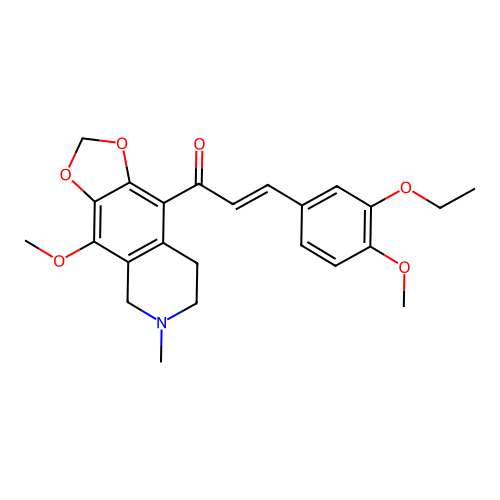 (2E)-3-(3-ethoxy-4-methoxyphenyl)-1-(4-methoxy-6-methyl-5,6,7,8-tetrahydro[1,3]dioxolo[4,5-g]isoquinolin-9-yl)prop-2-en-1-one structure