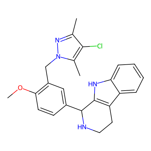 1-(3-((4-chloro-3,5-dimethyl-1H-pyrazol-1-yl)methyl)-4-methoxyphenyl)-2,3,4,9-tetrahydro-1H-pyrido[3,4-b]indole structure